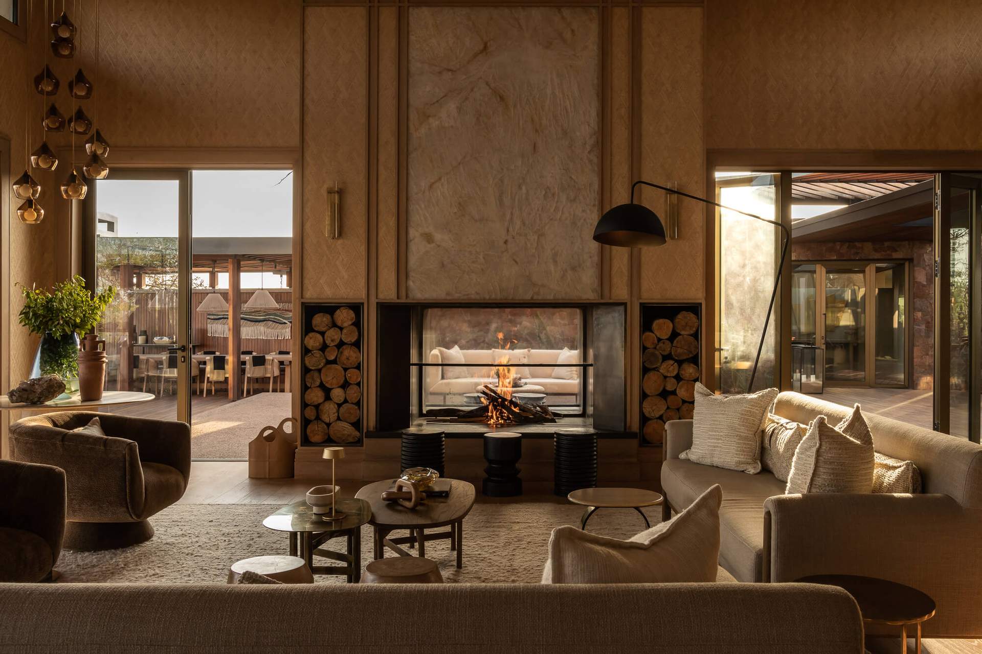 A living room with a fireplace and a couch.