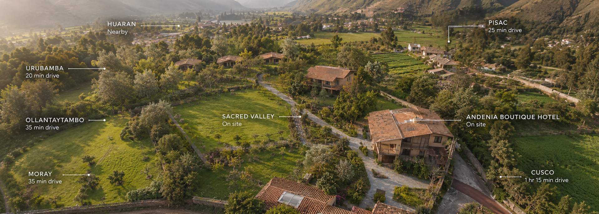 A beautiful valley with houses and greenery.