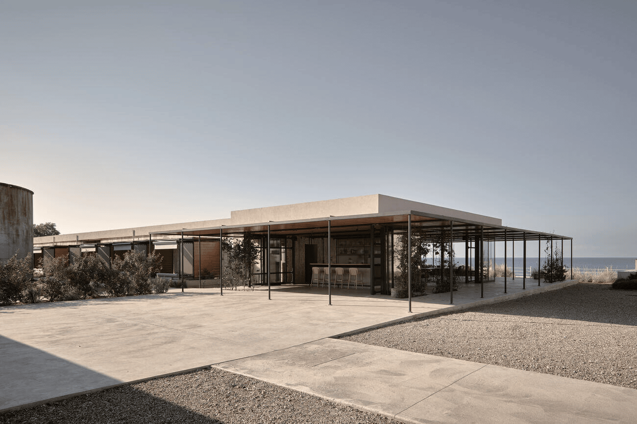 Modern luxury hotel building in a desert landscape